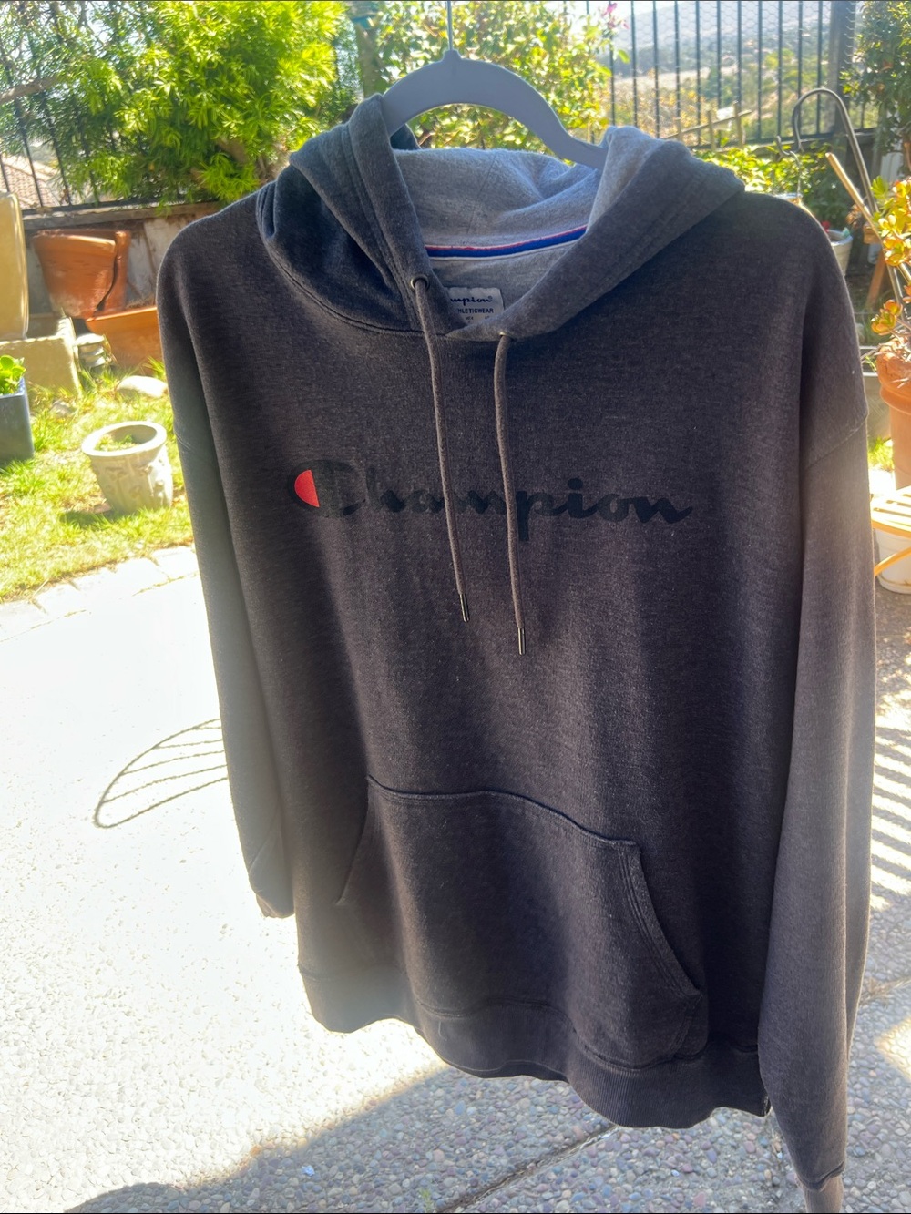 Champion Dark Charcoal Gray Pullover Hoodie with Logo